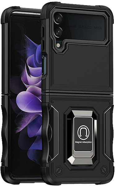 Two-Tone Ring Holder Kickstand Magnetic Armour Case for Samsung Z Flip 3 5G