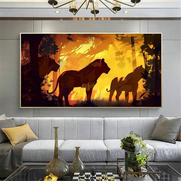 Canvas Wall Decor - Golden Shadows Jungle Abstract - 0456