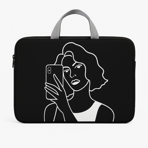 Minimalist Line Art Laptop Sleeve - Black with Abstract Woman Design