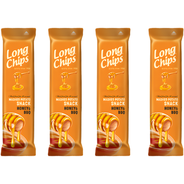 Long Chips Mashed Potato Snack - Honey &amp; BBQ Flavour 75g (Pack of 4)