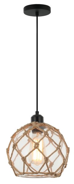 Coastal Rope Net Pendant Light with Clear Glass Shade - PEN846 Black