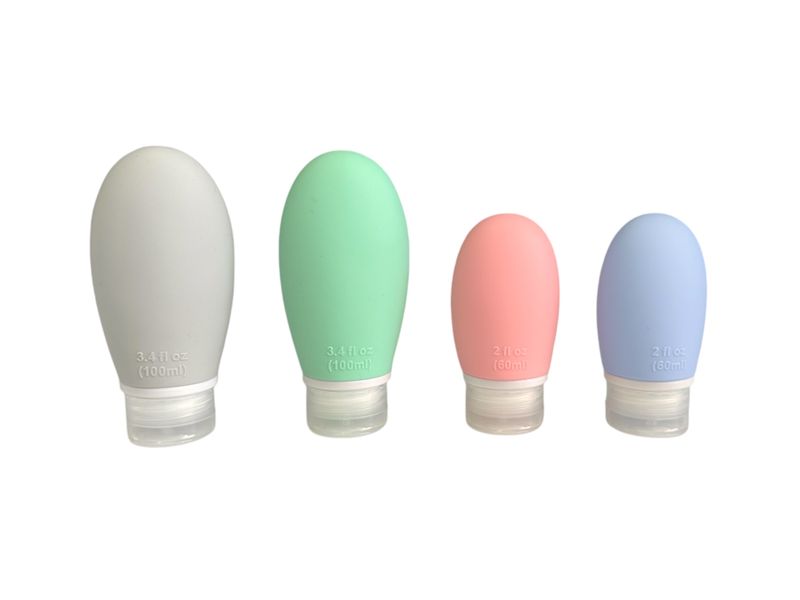 Leakproof Food Grade Silicone Travel Bottles for Toiletries - 4 Colour Pack
