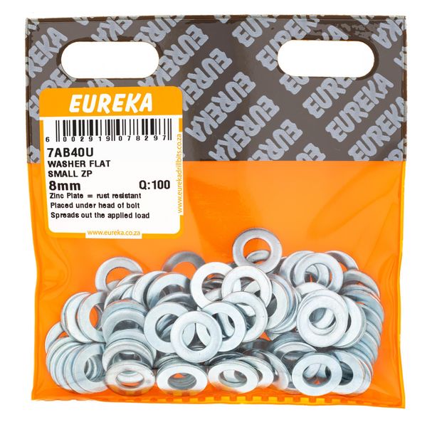 EUREKA Flat Washer Small Zinc Plated 8mm Q:100 7AB40U