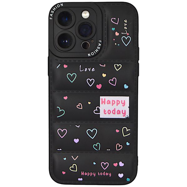 Phone Case Puffer with Multi-Color Hearts - 14 Pro Max - Black