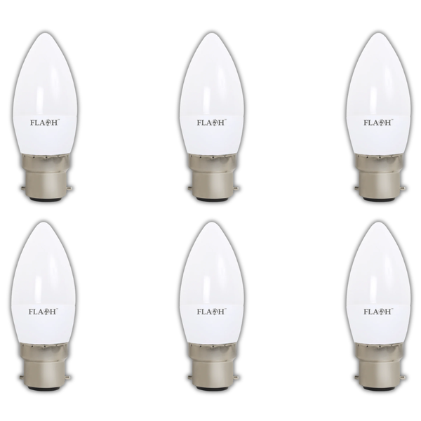 Flash 3W LED Candle Bulb B22 6000K- 6 Pack