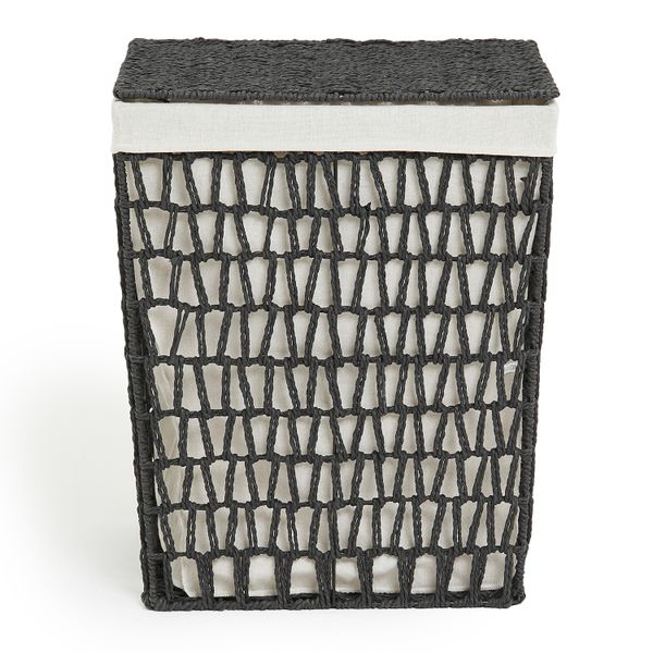 George &amp; Mason - Black Rope Rectangular Laundry Basket - 53cm