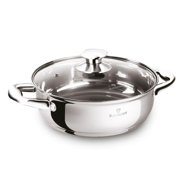 Blaumann 22cm Stainless Steel Shallow Pot with Lid - Gourmet Line