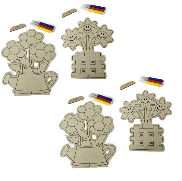4 x Wooden Flower Pieces Artwork Sets for Display