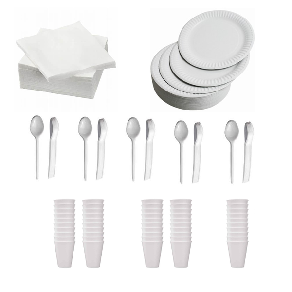 Disposable Cutlary Set -25 Paper Plates - 25 Spoons -25 Serviettes -25 Cups