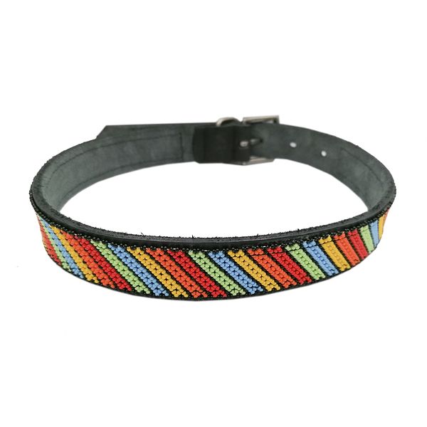 Huntlea Leather Beaded Dog Collar - Stripe (750mm)