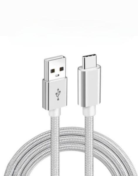 1 Meter USB To USB Type- C Nylon Braided Charging Cable - Silver