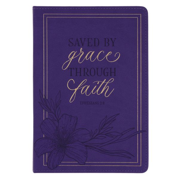 Faux Leather Journal - Saved By Grace Through Faith, Purple