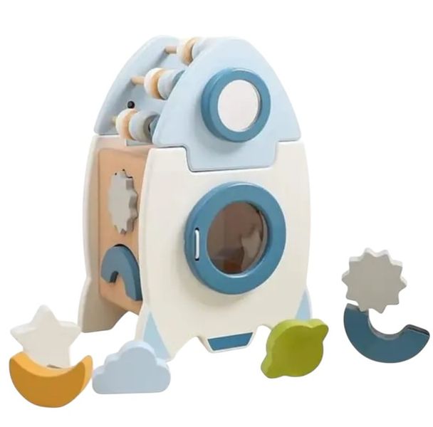 6-in-1 Wooden Spaceship Activity Toy for Toddlers | Montessori Learning Toy
