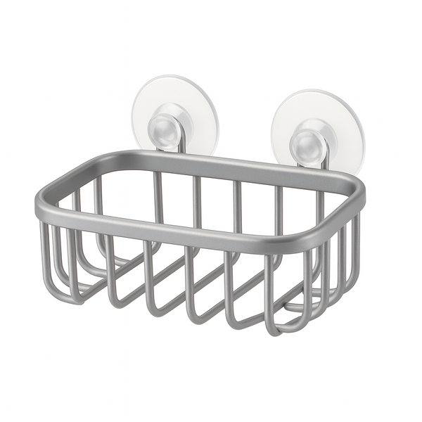 Wall Mounted Basket - Suction Cup Storage for Bathroom and Sink - Silver