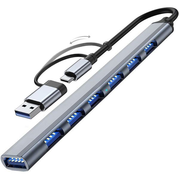 USB Hub 3.0 with 7 Ports, Aluminium USB C to USB 3.0 Hub