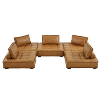 Suzie 5-Piece PU-Leather Modular Sofa Couch w/ Pillows