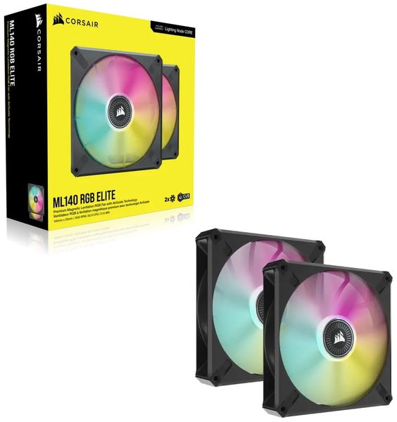 Corsair ML140 140mm PWM 400 - 2000 RPM Premium Magnetic Levitation Fan - Dual Pack with Lighting Node Core