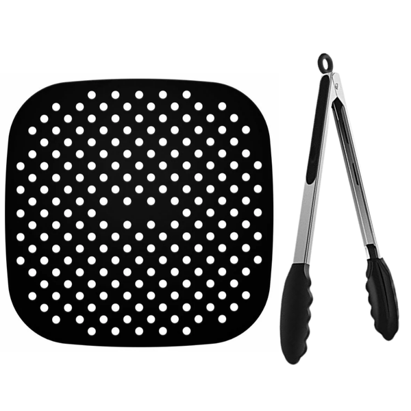 Square Silicone Air Fryer Mat with Silicone Tong - Red