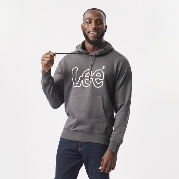 Lee Men's Outline Logo Hooded Fleece - Asphalt Grey