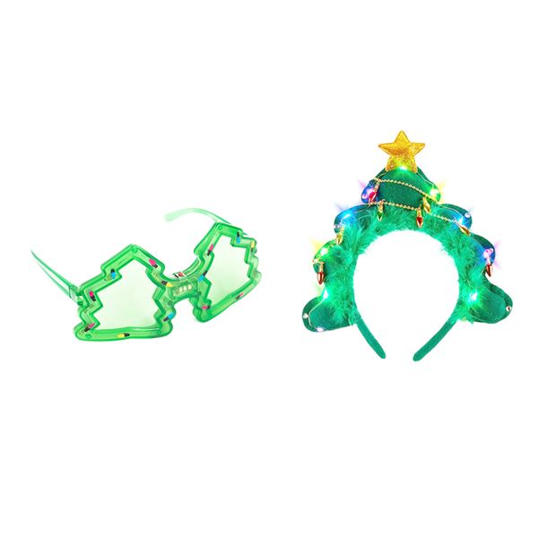 DHAO Glitter Christmas Tree Flashing Led Sunglasses With Headband