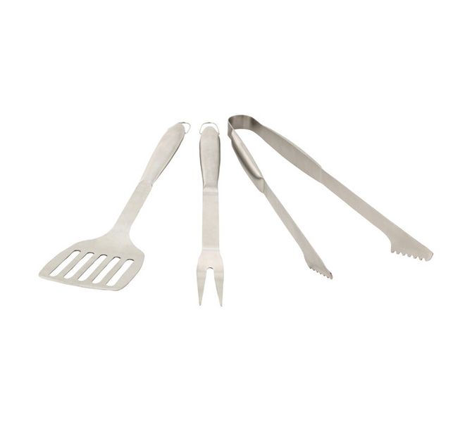 Stainless Steel 3 Piece BBQ Tool Set: Fork, Spatula and Tongs