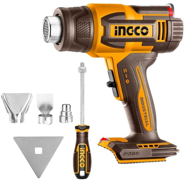 Ingco - Cordless Heat Gun 20V with 3 Nozzle &amp; Scraper (Unit Only)