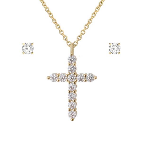 Momo Cross Necklace Set - Clear 14K Gold