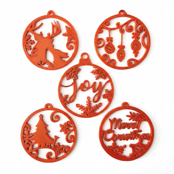 Christmas Tree Decorations - Red and Gold 3D Printed Ornaments