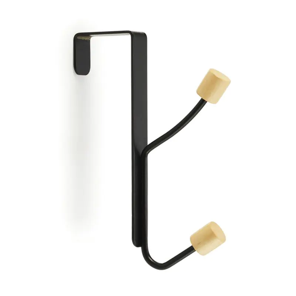 Over The Door Hook - 1 Double Hook - Black - Wood Tips