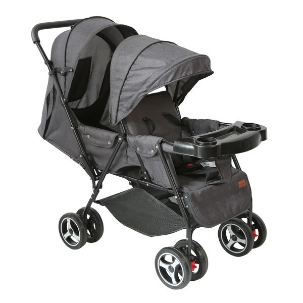 Twin Baby Stroller Double Pushchair with Adjustable Canopies