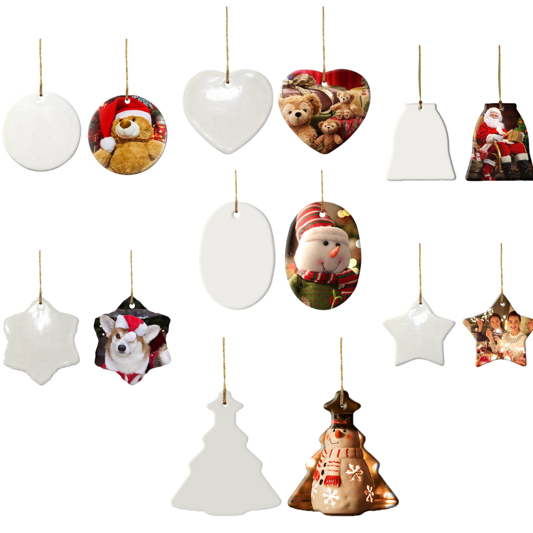 Christmas Sublimation Ceramic Decoration Ornaments - 7 Different Shapes