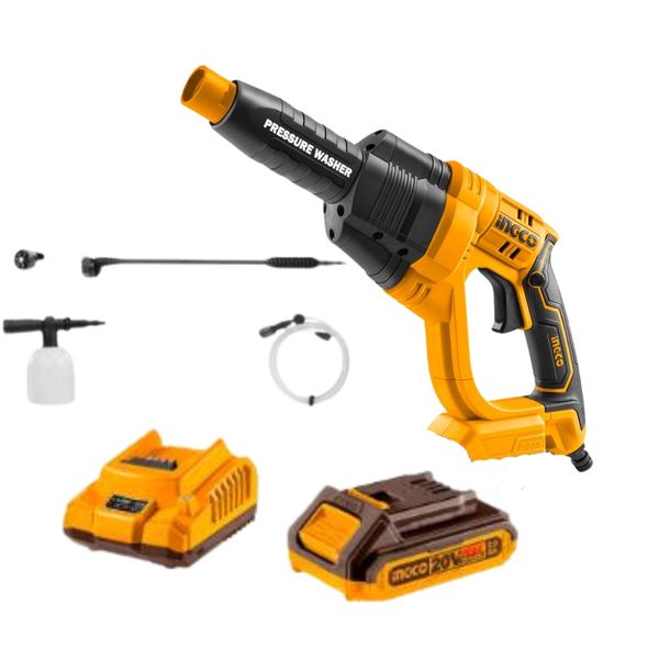 Ingco-Lithium-Ion Pressure Washer with 2.0Ah Battery,Charger &amp; Accessories