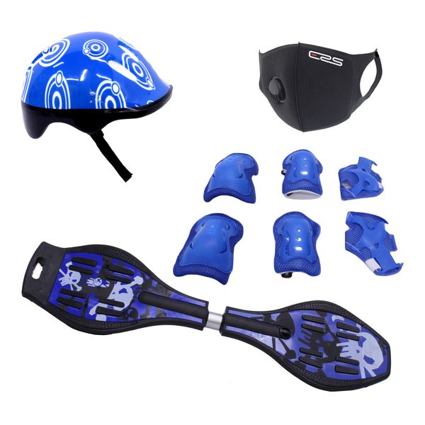 RipStick Swivel Skateboard &amp; Protective Gear Kit, Helmet &amp; Mask - Blue