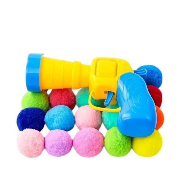 Toy Gun Launcher + 20 Plush Balls - Interactive Rebound Cat Toy