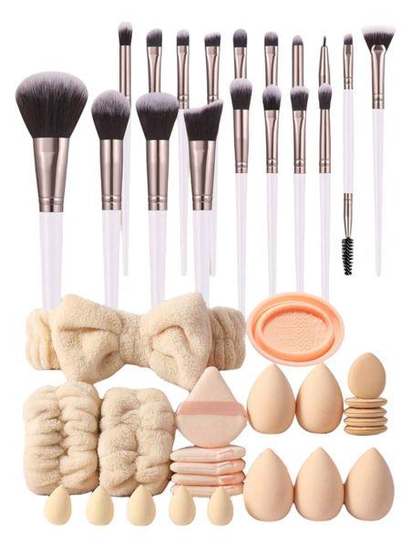 42 Piece Makeup Brush Set With Beauty Sponges &amp; Plush Headband - Multicolor