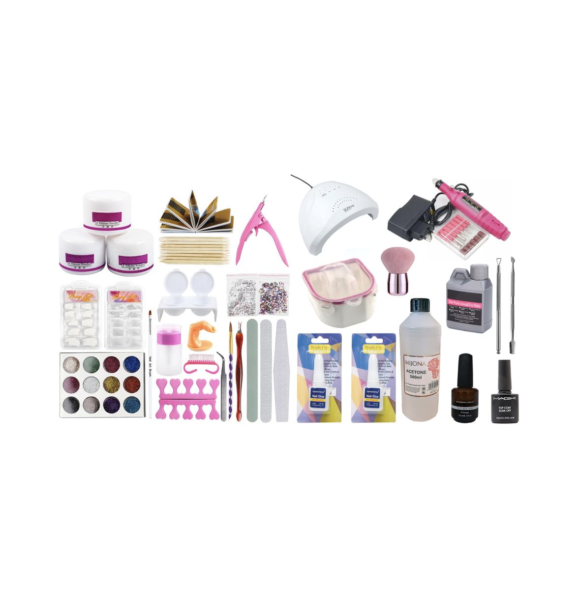 Professional 34 Piece Fully Comprehensive Acrylic Nail Art Kit | Shop