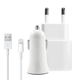 3 in 1 Combo iPhone USB Cable Wall Adapter Cigarette Lighter Charger