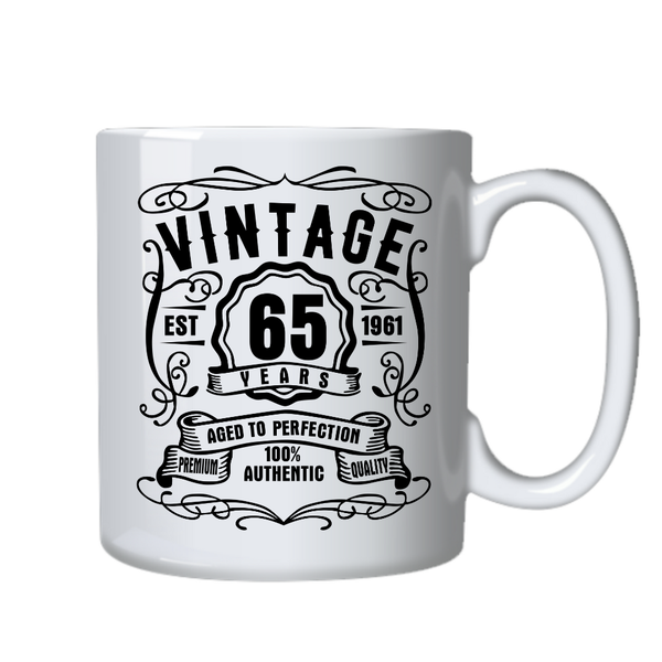 Vintage 65 Years Old Est 1961 Birthday Cup - Mug Gift - White