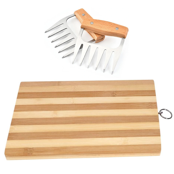 Wooden Handle Stainless Steel Meat Shredding Claws &amp; Bamboo Chopping Board