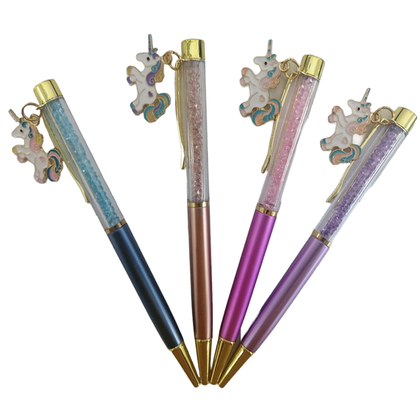 Crystal Pen Set with Unicorn Charm - 4 Piece