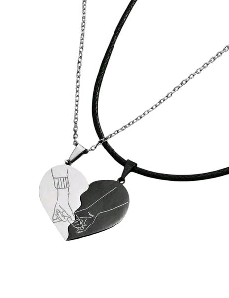 2-piece Couples Heart Necklaces