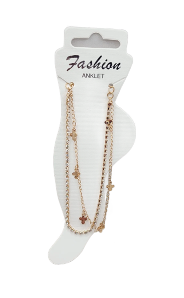 Double Row Anklet With Crystals And Crosses