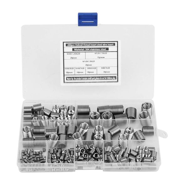 Tool DIY Stainless Steel Thread Insert Assortment Kit set fo 200 (M3 - M12)