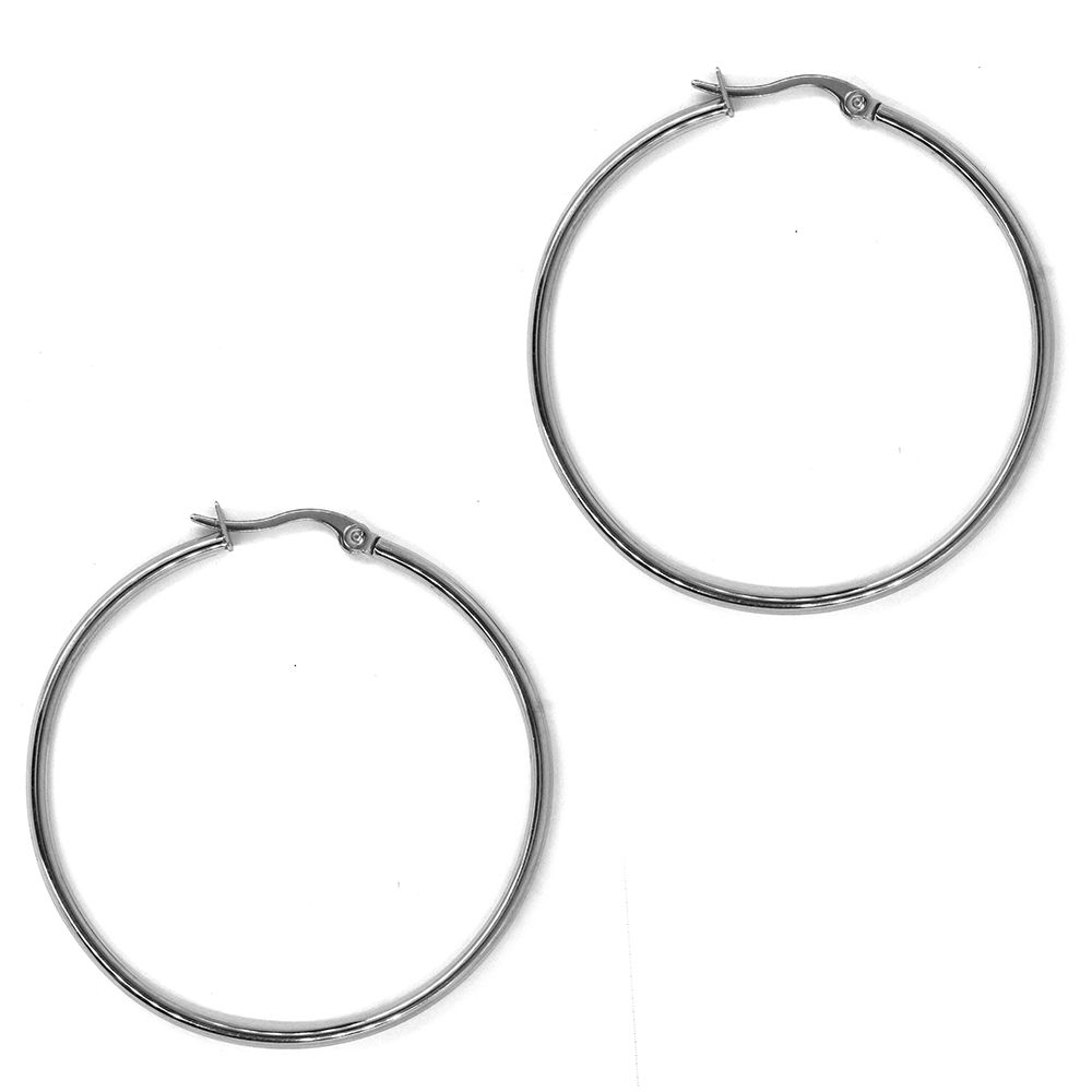 Steel My Heart 45mm Round Hinge Clip Hoop Earring Stainless Steel -SHE3 ...