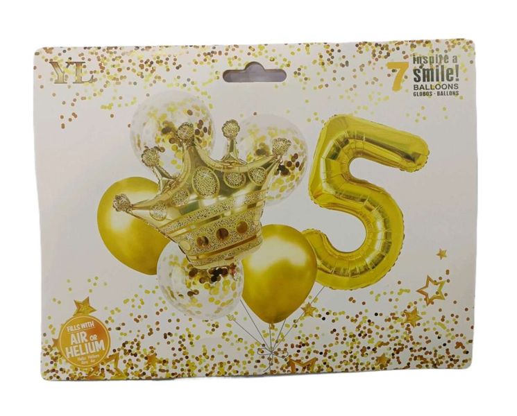 Crown Birthday Balloon Set Number -5Gold