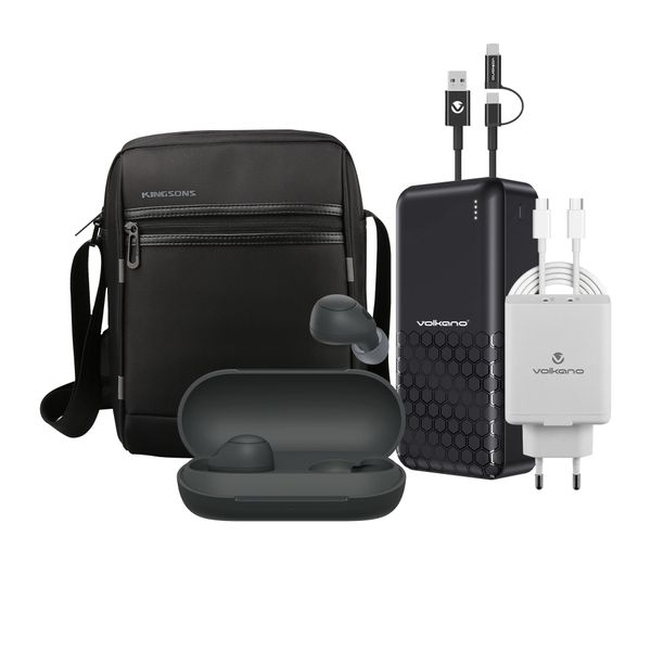 Mobile Survival Kit with Power Bank, Headphones, Charger and Sling Bag