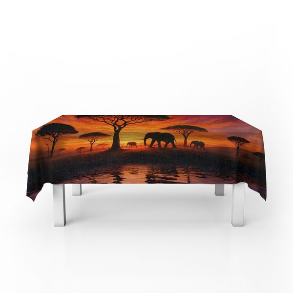 Savannah Sunset with Elephants Rectangle Tablecloth by Nathan Pieterse