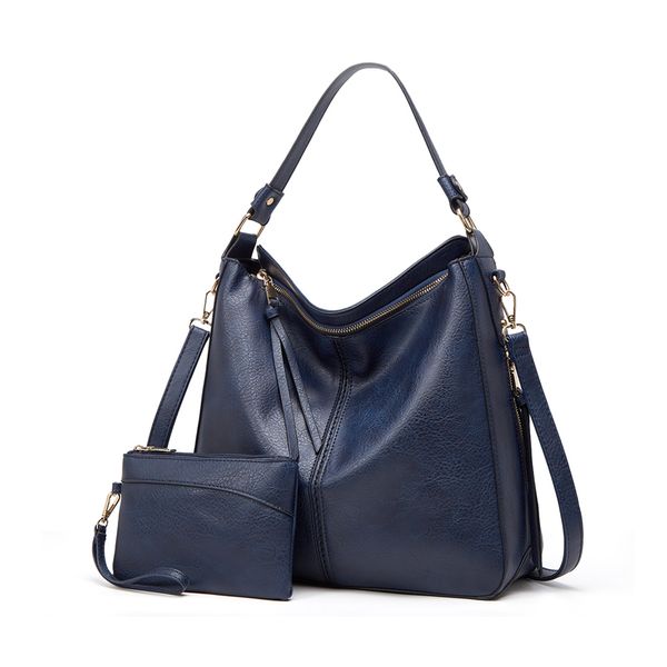Ladies Blue Satchel Shoulder Handbag with Sub Bag - HB-YL9035-BL