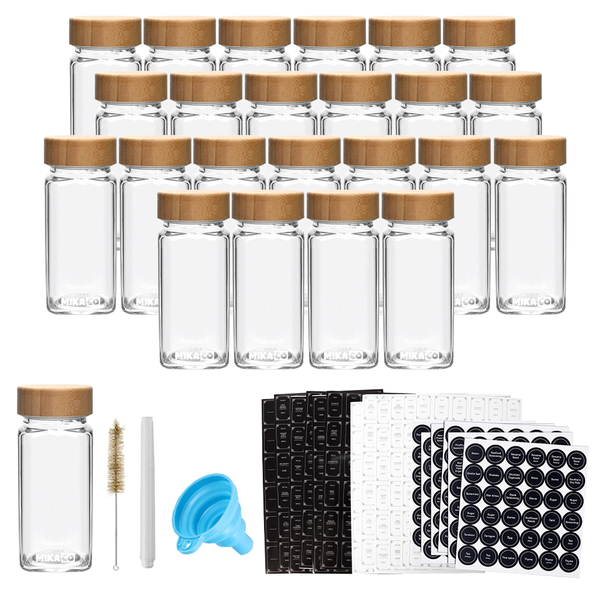 MIkaco Spice Jar Containers Set with Spice Labels &amp; Shaker Lids-24pcs