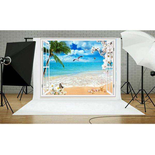Summer Seascape Beach 3D Photography Background Fabric Backdrop